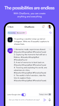 Baixar ChatSonic: Super ChatGPT App Emprego para Android captura de tela 7